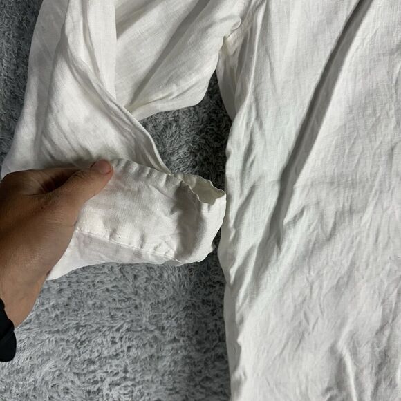 H&M women's Long Sleeve Linen Button Up Shirt S Cream Boho Bohemian Laganlook - Picture 3 of 16